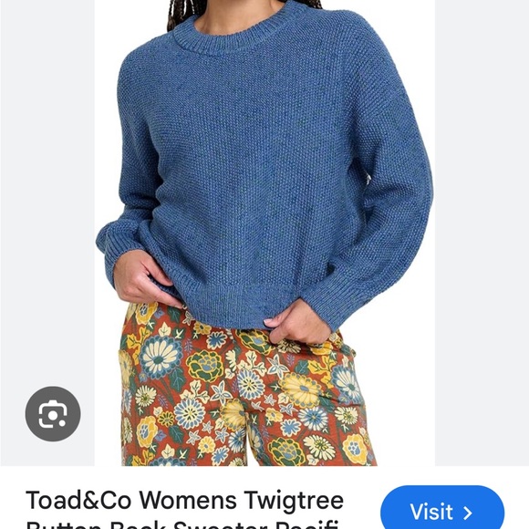NWT Toad & Co W's TwigTree Button Back Sweater- Pacific Blue - Picture 5 of 6